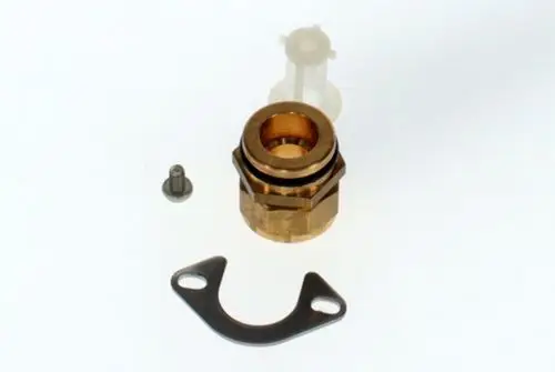 BOSCH Anschlussstück aus Bronze mit o-förmiger Dichtung, Schraube und Halteclip, auf weißem Hintergrund dargestellt.